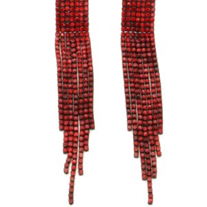 RED CRYSTAL CURTAIN FRINGE EARRINGS