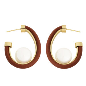 BROWN AND PEARL HOOP EARRINGS
