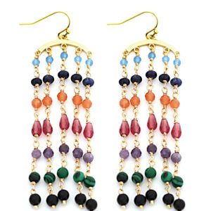 MULTICOLOR CRYSTAL FRINGE EARRINGS